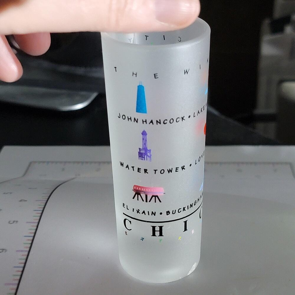 Chicago Shot Glass Unisex Small White Glass Decorated Chicago Landmarks